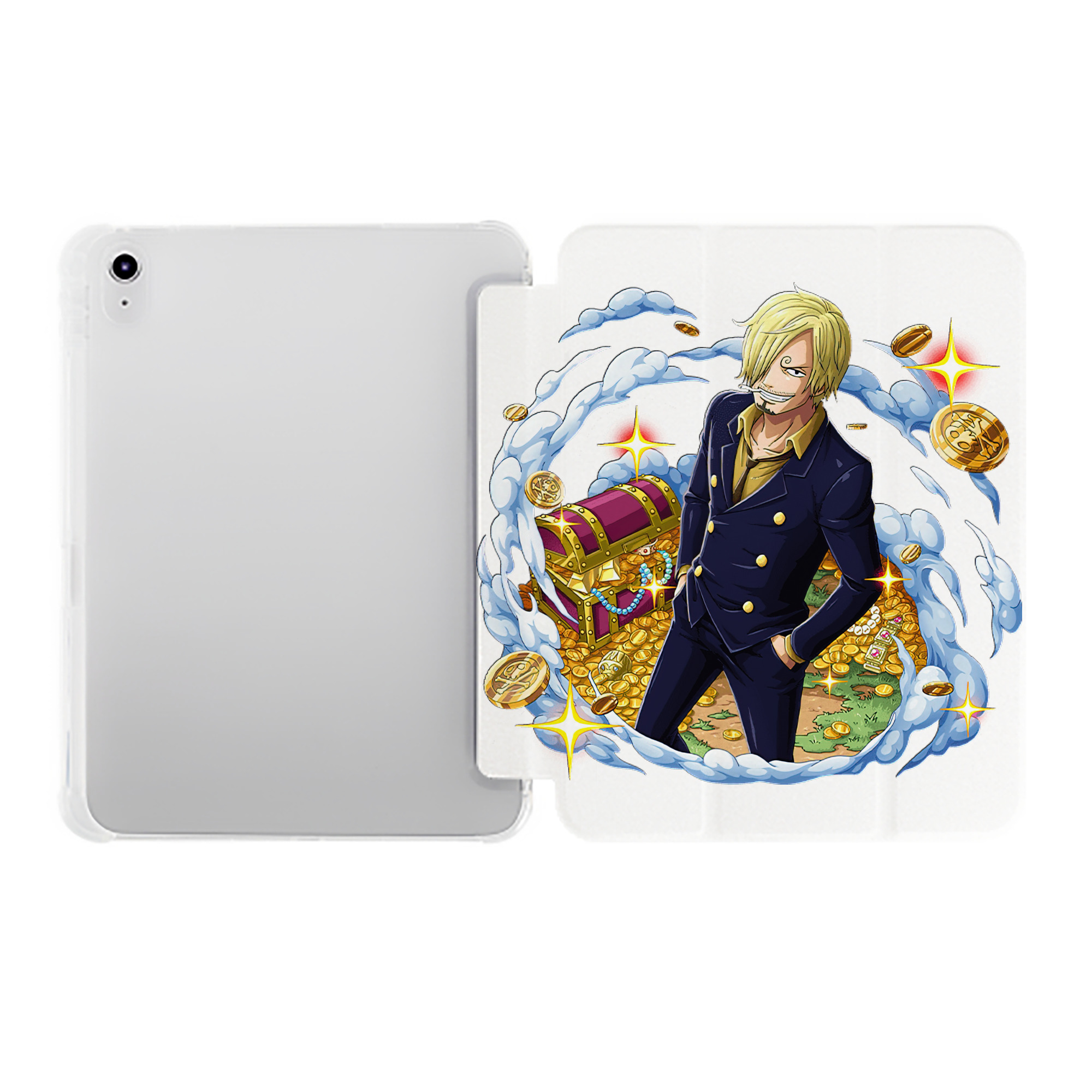 （画像用） ワンピース サンジ ONE PIECE Sanji IPad ケース ペン収納付き 三つ折りスタンド PUレザー×シリコン 対応機種9.5/10.5/10.9インチ